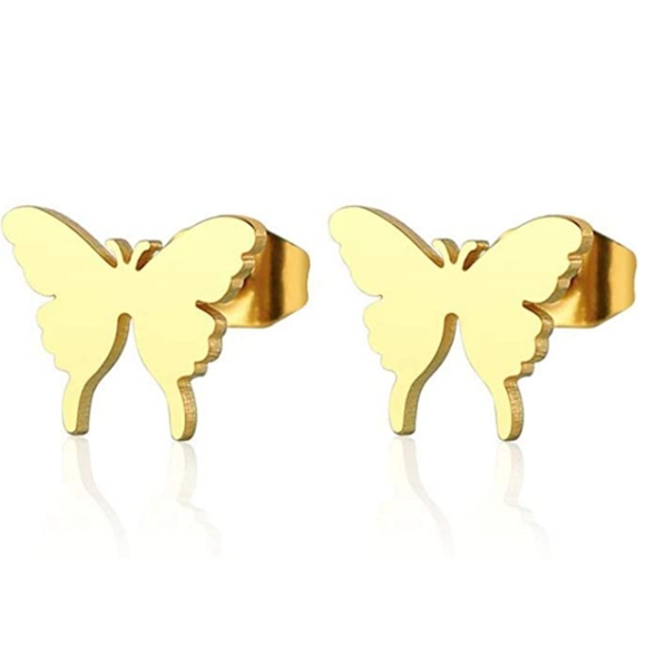 New Little Gold Butterflies Golden Butterfly Earrings Minimalist NWT - Picture 2 of 6